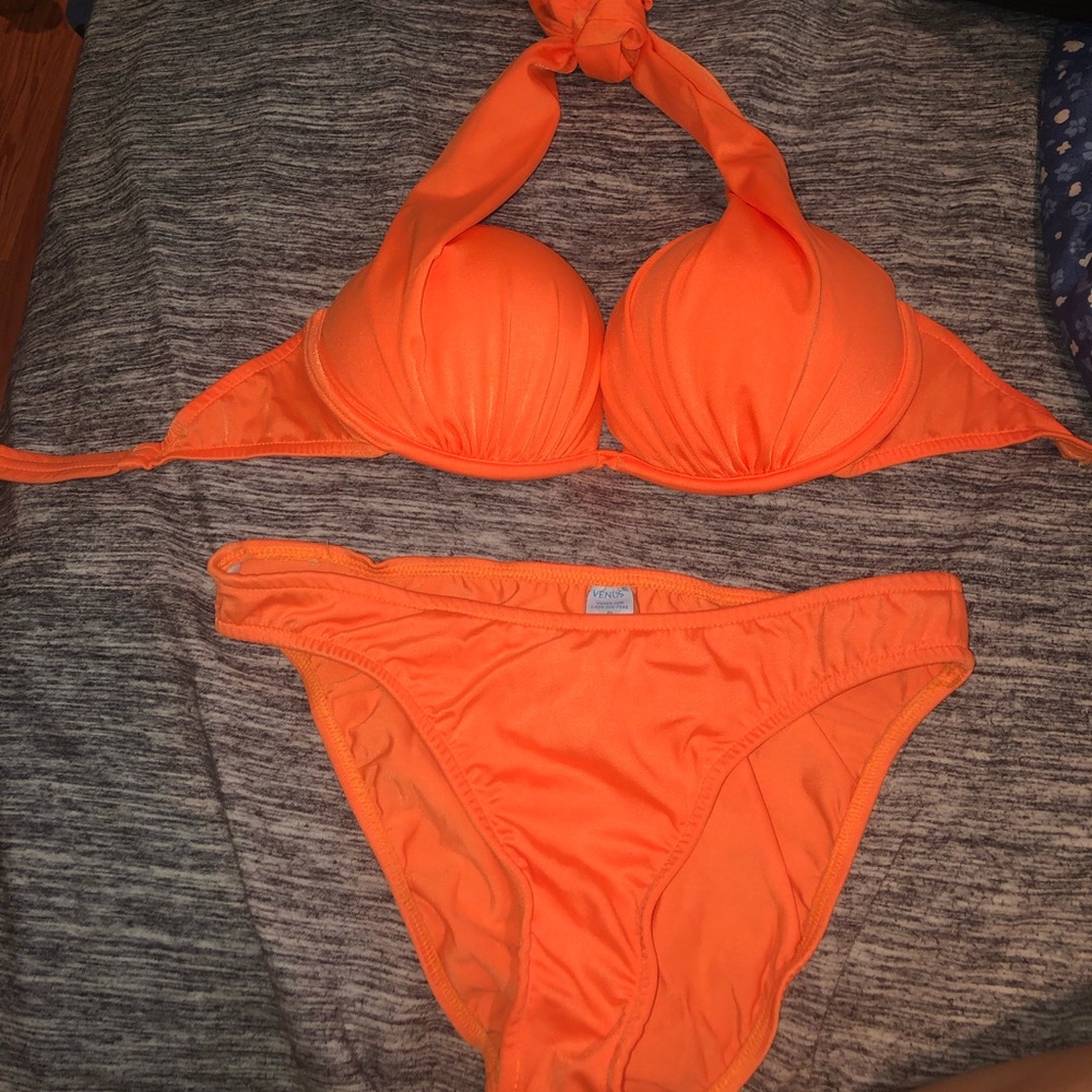 Venus two piece swimsuit orange bikini push-up top